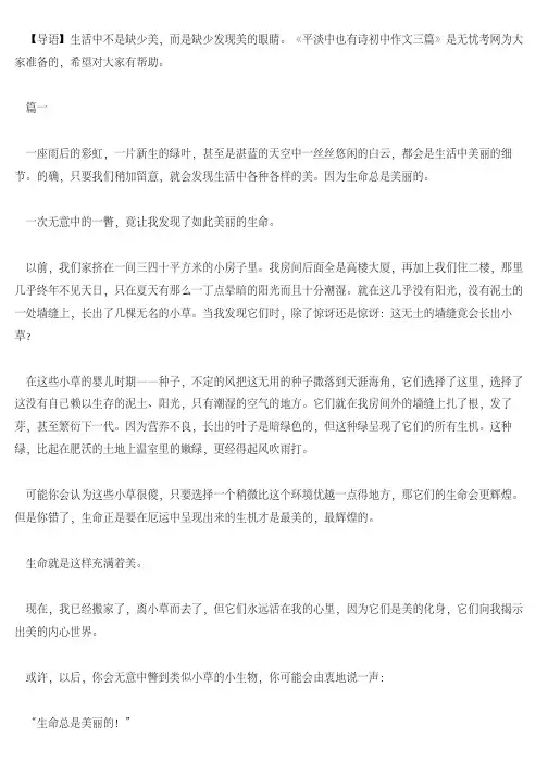 平淡中也有诗初中作文三篇
