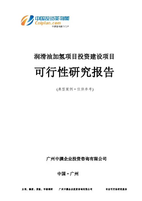 润滑油加氢项目投资建设项目可行性研究报告-广州中撰咨询
