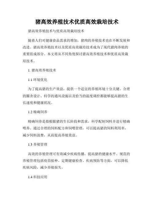 猪高效养殖技术优质高效栽培技术