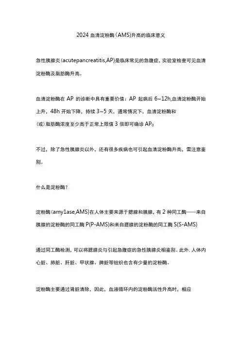 2024血清淀粉酶(AMS)升高的临床意义
