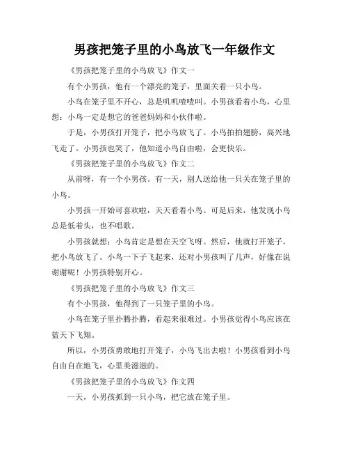 男孩把笼子里的小鸟放飞一年级作文