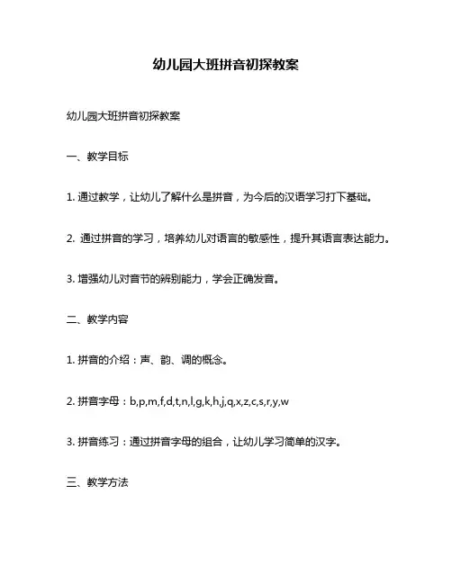 幼儿园大班拼音初探教案