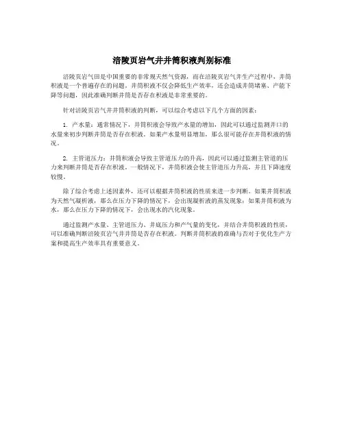 涪陵页岩气井井筒积液判别标准