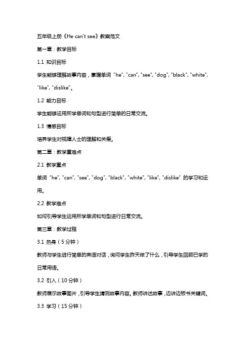 五年级上册《Hecan`tsee》教案范文