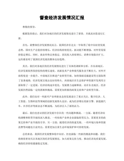 督查经济发展情况汇报