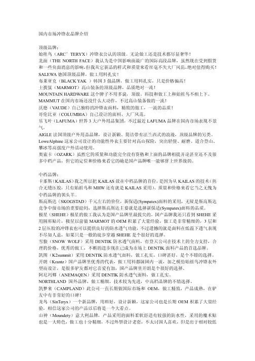 国内市场冲锋衣品牌介绍