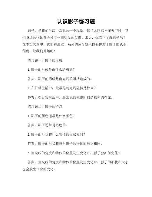认识影子练习题