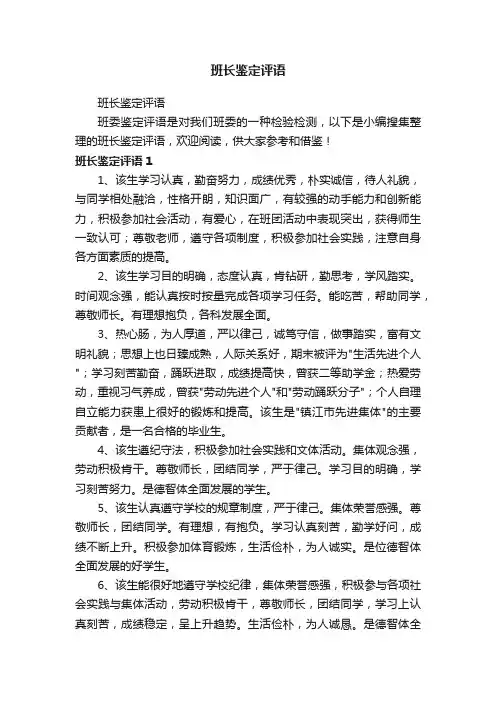 班长鉴定评语