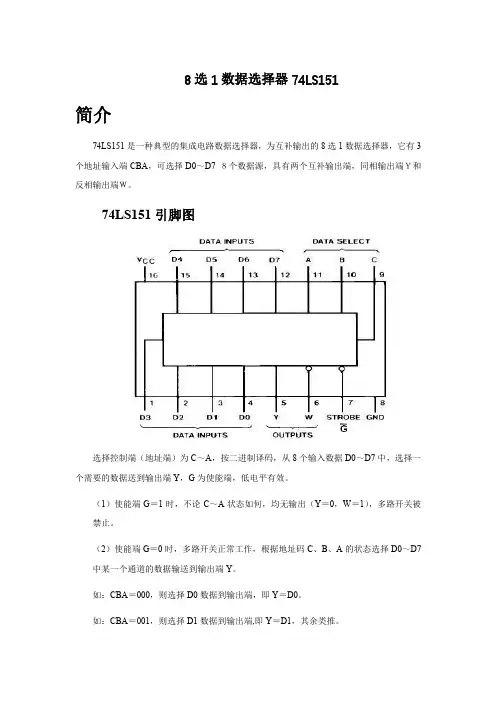 数字电子技术基础实验-8选1数据选择器74LS151