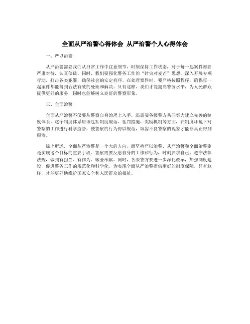 全面从严治警心得体会 从严治警个人心得体会
