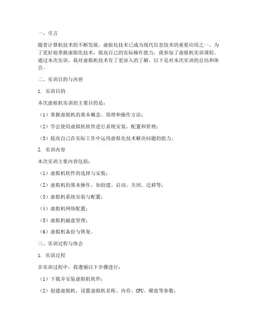 虚拟机实训报告总结体会