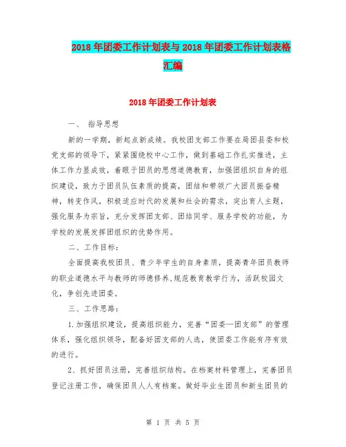 2018年团委工作计划表与2018年团委工作计划表格汇编.doc