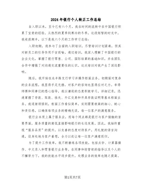 2024年银行个人转正工作总结（四篇）
