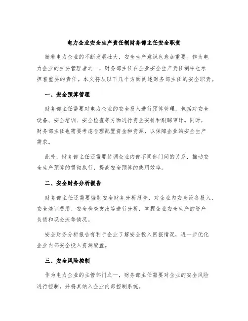 电力企业安全生产责任制财务部主任安全职责