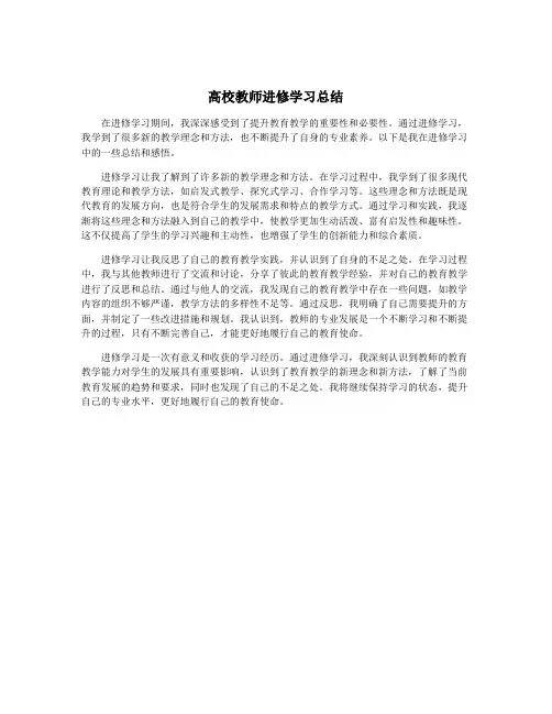 高校教师进修学习总结