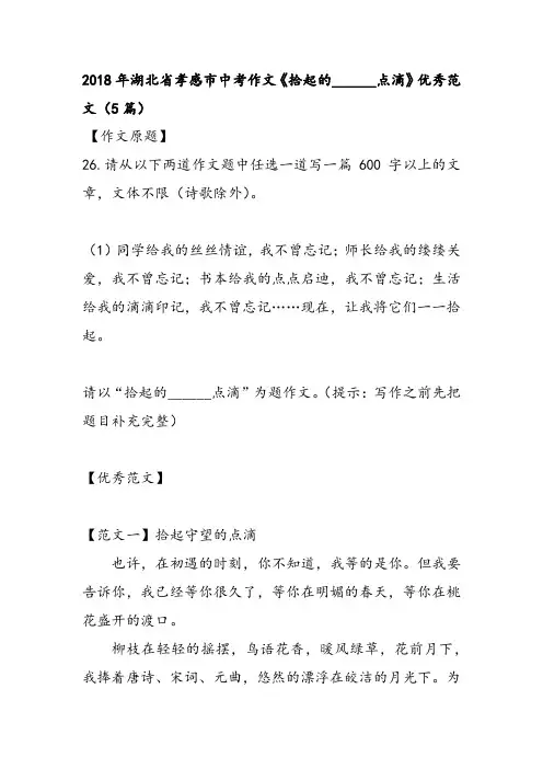 2018年湖北省孝感市中考作文《拾起的______点滴》优秀范文(5篇)