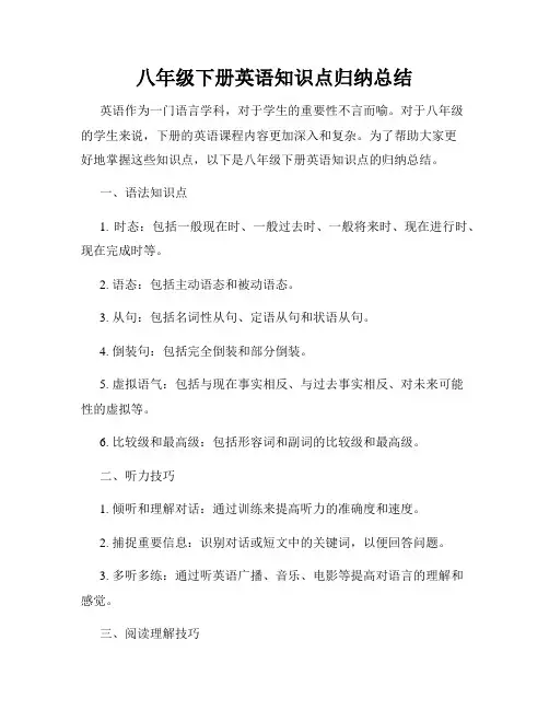 八年级下册英语知识点归纳总结