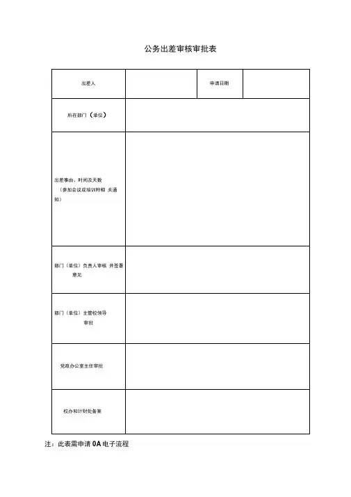 公务出差审核审批表