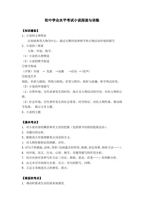 2018年初中学业水平考试《小说阅读与训练》(教师版)附答案