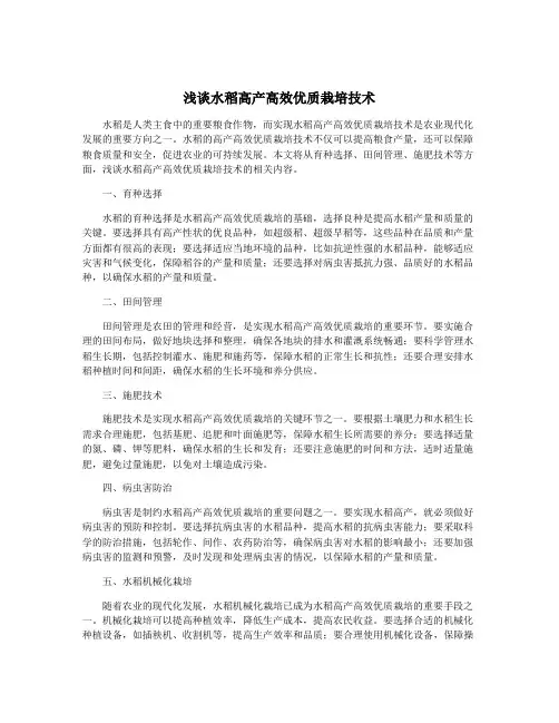 浅谈水稻高产高效优质栽培技术