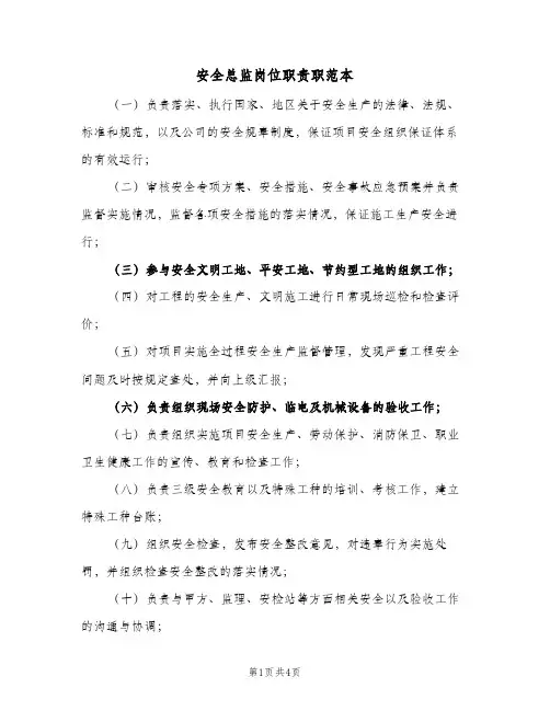 安全总监岗位职责职范本(五篇)