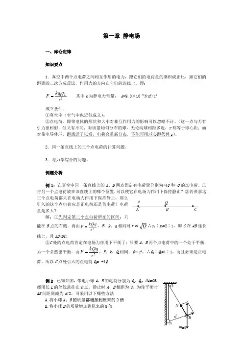 高中物理 选修3-1 经典习题及分析解答
