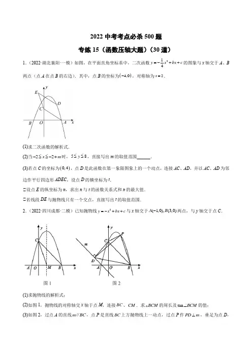 中考 数学专练15(函数压轴大题)(30题)(学生版) 