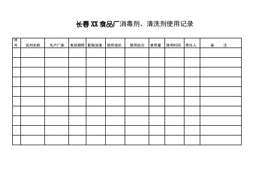 食品厂消毒剂清洗剂使用记录