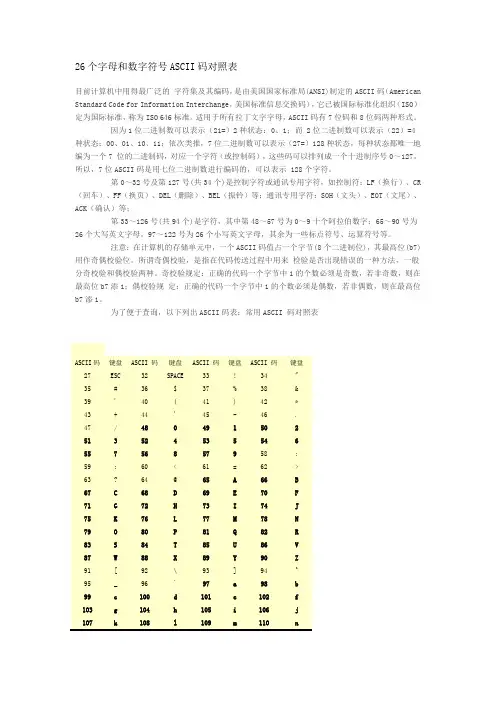 26个字母和数字符号ASCII码对照表[1]