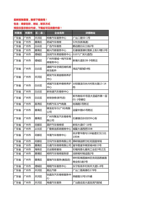 新版广东省广州市汽车维修企业公司商家户名录单联系方式地址大全4619家