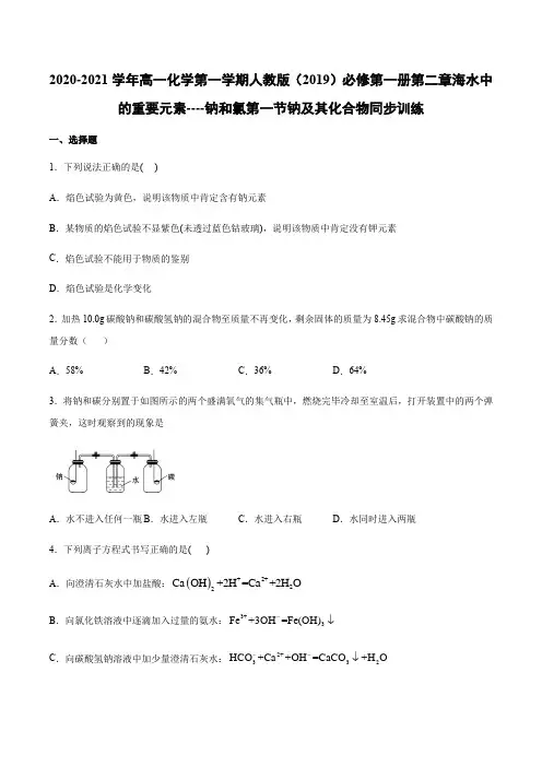 2020-2021学年高一化学第一学期海水中的重要元素----钠和氯第一节钠及其化合物同步训练