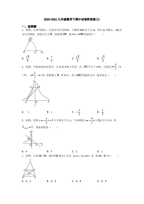 2020-2021九年级数学下期中试卷附答案(1)