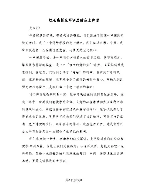 校长在新生军训总结会上讲话（3篇）