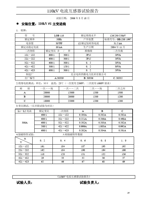 110kV电流互感器试验报告16-23