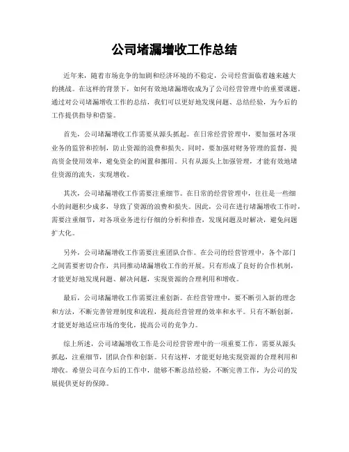 公司堵漏增收工作总结