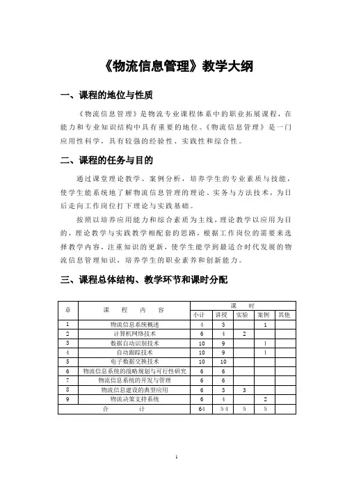 [管理学]物流信息管理教学大纲-精品文档