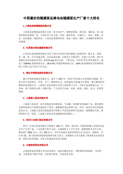 中国最好的隔膜泵品牌电动隔膜泵生产厂家十大排名