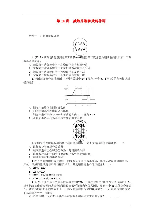 【VIP专享】【学海导航】2015届高考生物一轮总复习 第15讲 减数分裂和受精作用同步训练(含13年高考题)新人