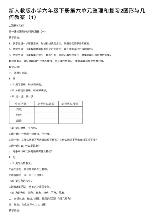 新人教版小学六年级下册第六单元整理和复习2图形与几何教案（1）