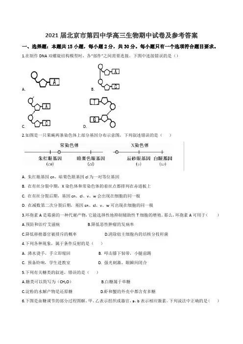 2021届北京市第四中学高三生物期中试卷及参考答案