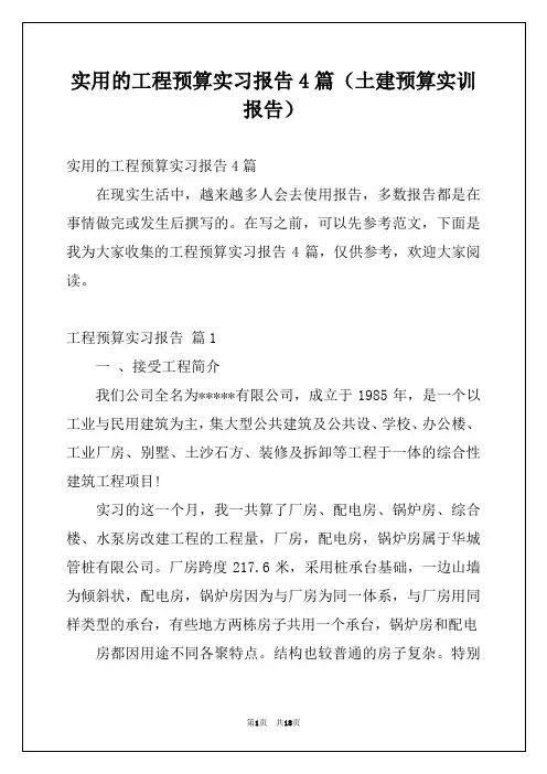 实用的工程预算实习报告4篇(土建预算实训报告)