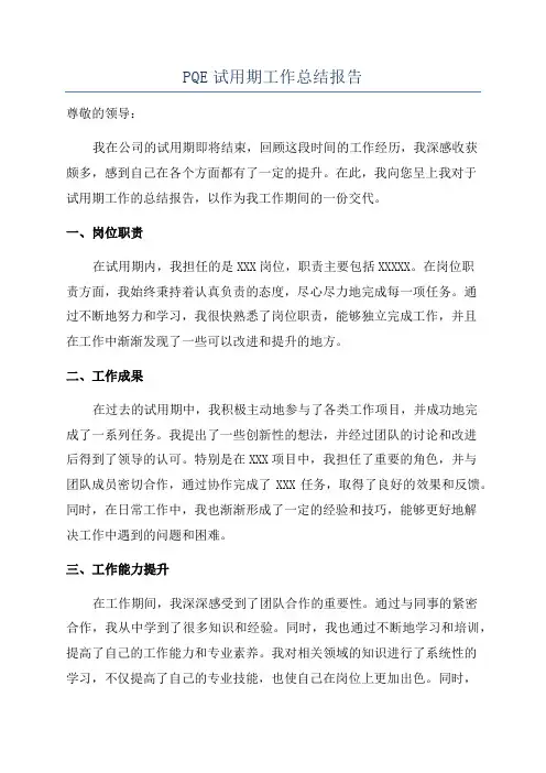 PQE试用期工作总结报告