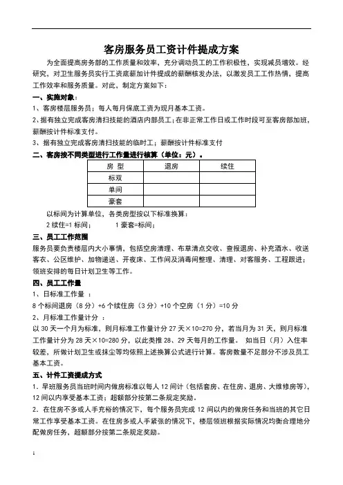 服务员工资计件提成方案(1)