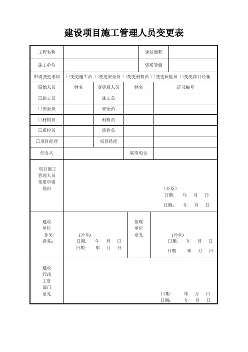 建设项目施工管理人员变更备案表