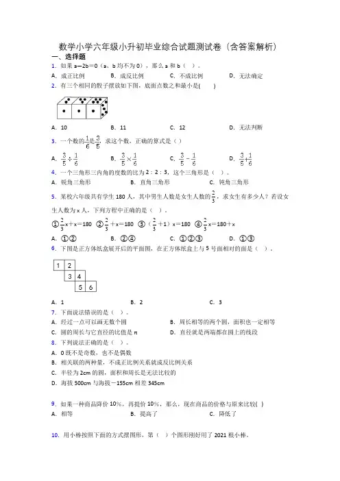 数学小学六年级小升初毕业综合试题测试卷(含答案解析)