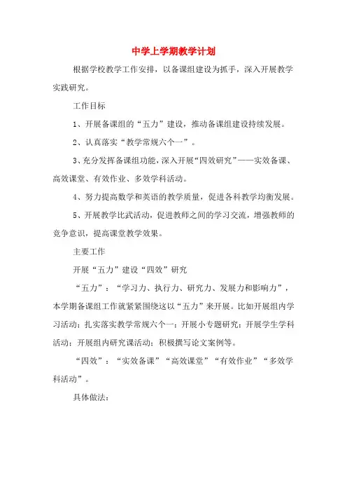 2020年中学上学期教学计划