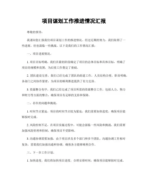 项目谋划工作推进情况汇报