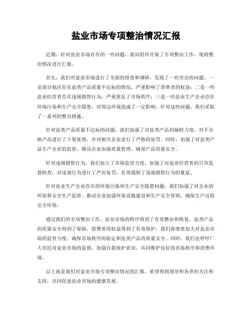 盐业市场专项整治情况汇报