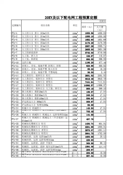 定额[2016]9号-20KV及以下配电网工程预算定额过渡实施方案