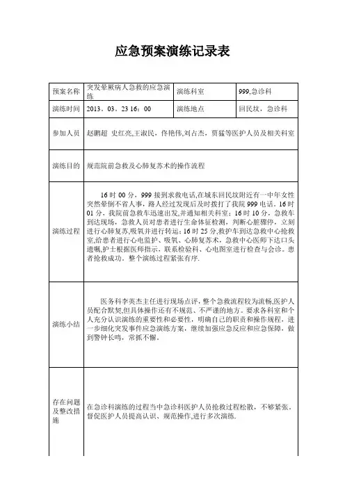 中医院应急预案演练记录表